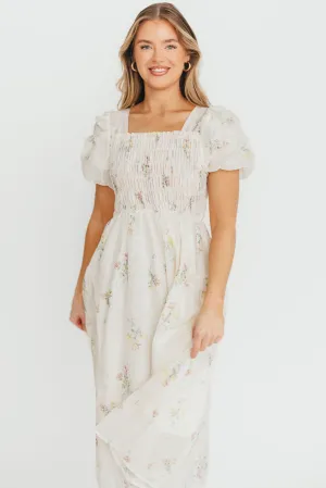Paisley Smocked Midi Dress in Multi Floral