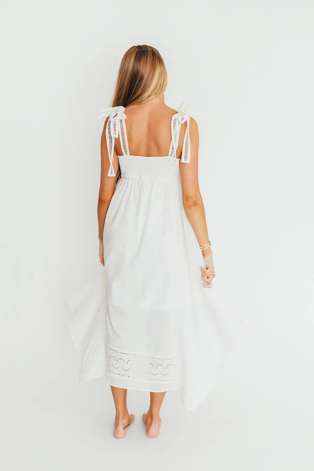 Palmer Asymmetrical Hem Midi Dress in White