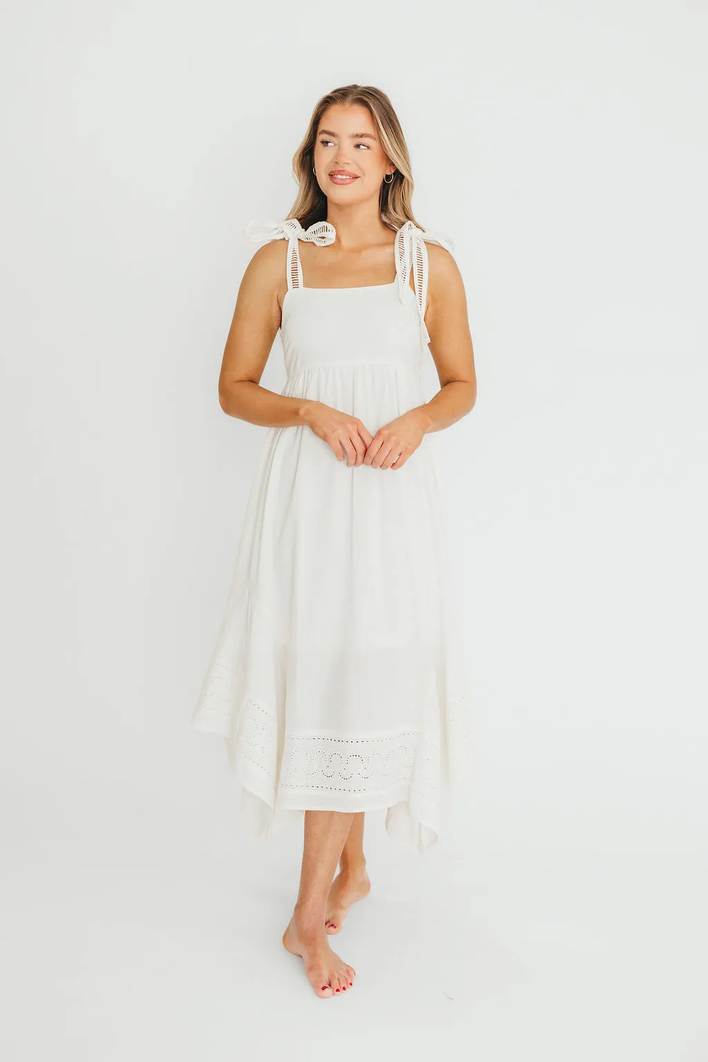 Palmer Asymmetrical Hem Midi Dress in White