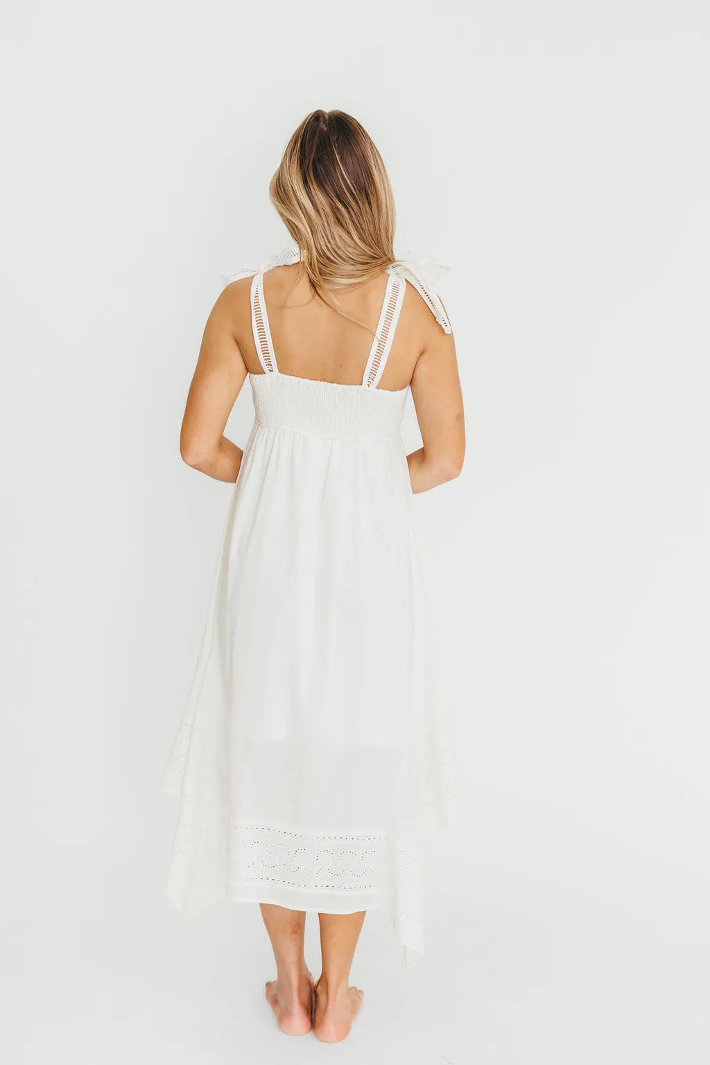 Palmer Asymmetrical Hem Midi Dress in White