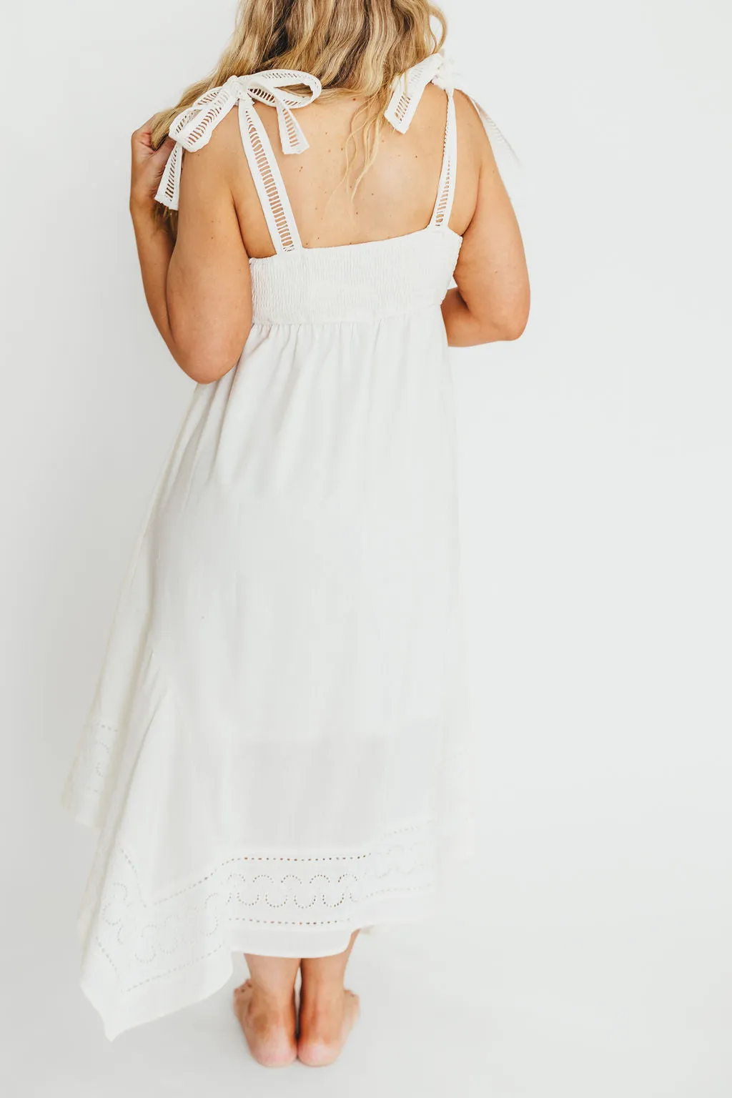 Palmer Asymmetrical Hem Midi Dress in White