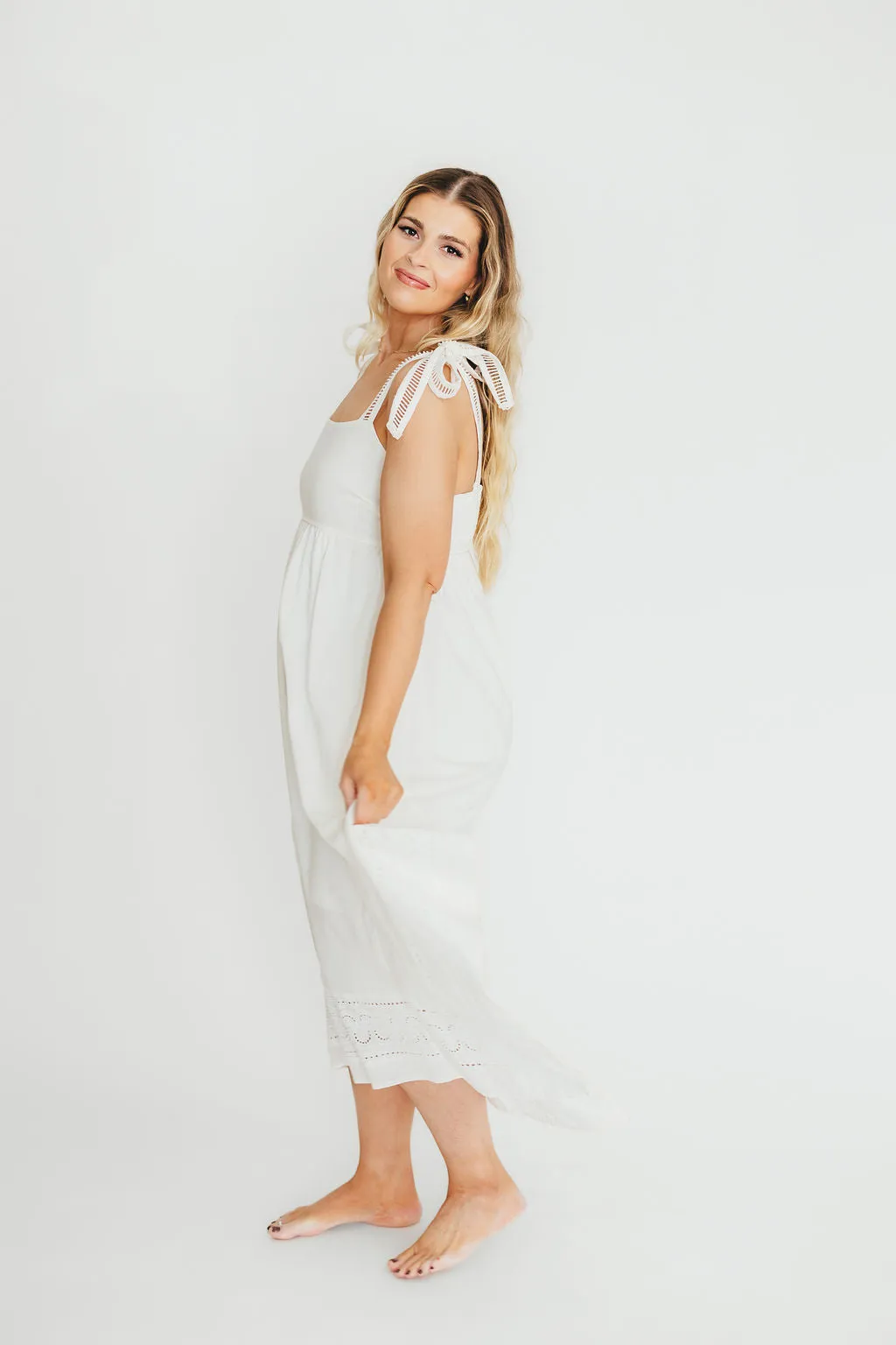 Palmer Asymmetrical Hem Midi Dress in White
