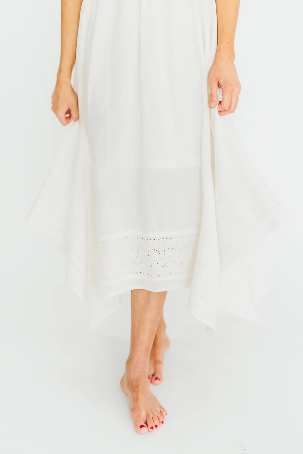 Palmer Asymmetrical Hem Midi Dress in White