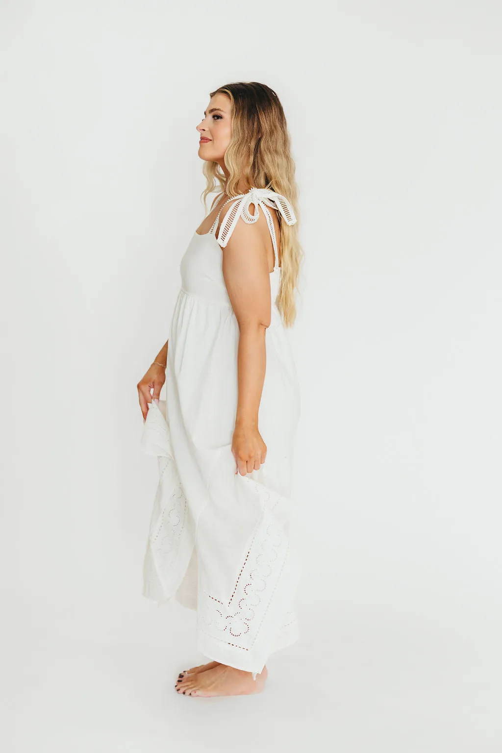 Palmer Asymmetrical Hem Midi Dress in White