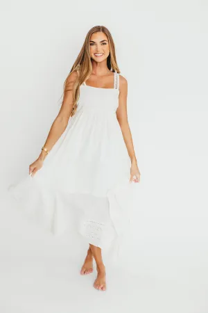Palmer Asymmetrical Hem Midi Dress in White