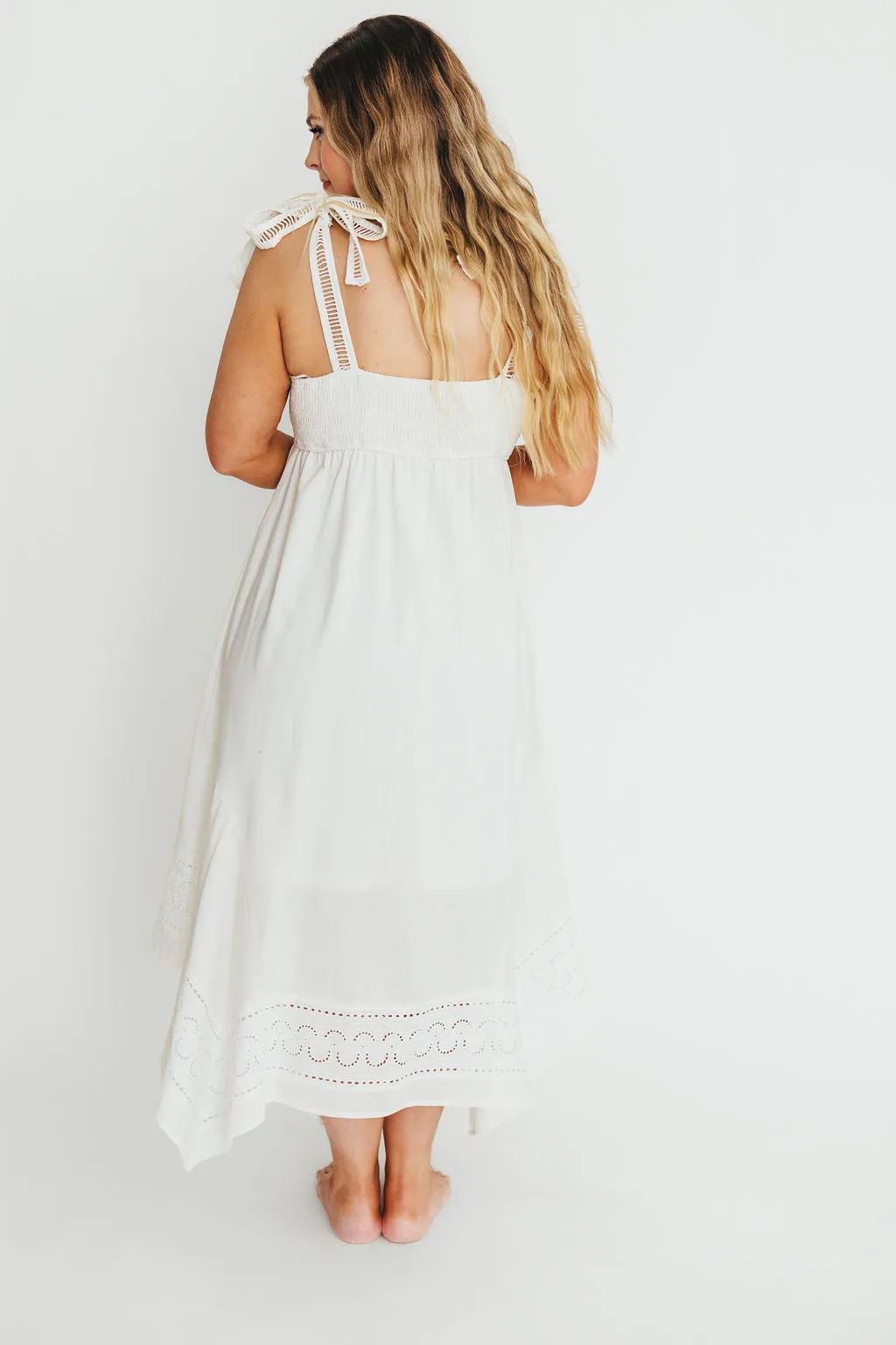 Palmer Asymmetrical Hem Midi Dress in White
