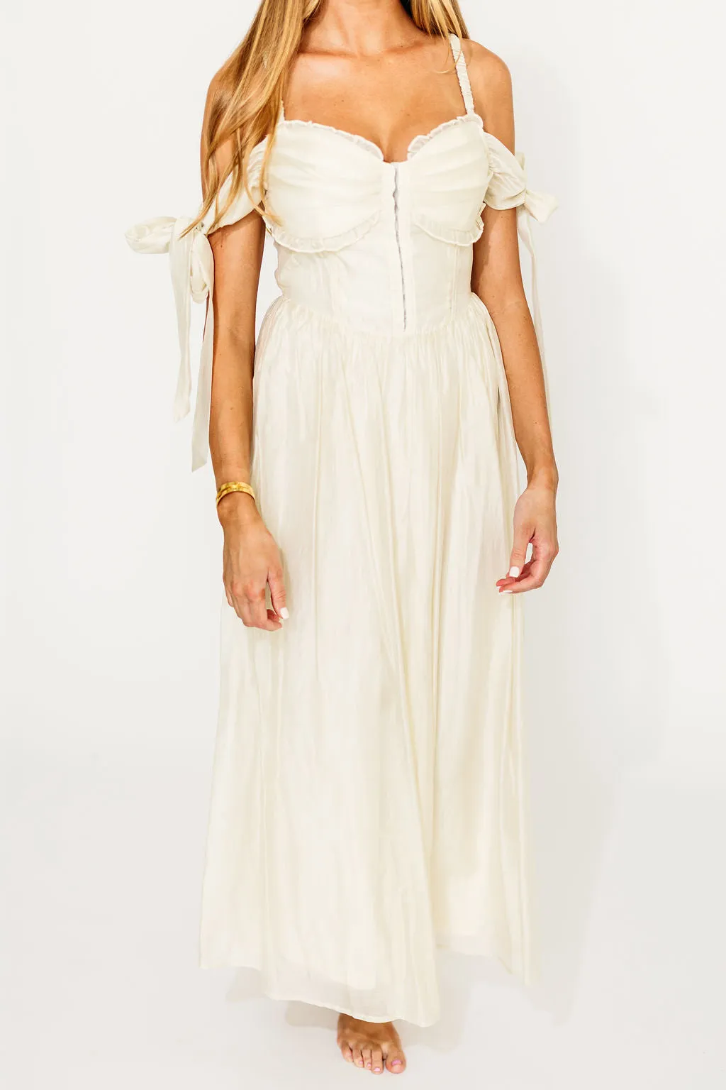 Paulina Sleeveless Sweetheart Midi Dress in Ecru
