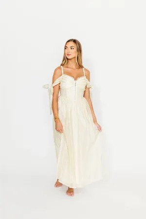 Paulina Sleeveless Sweetheart Midi Dress in Ecru