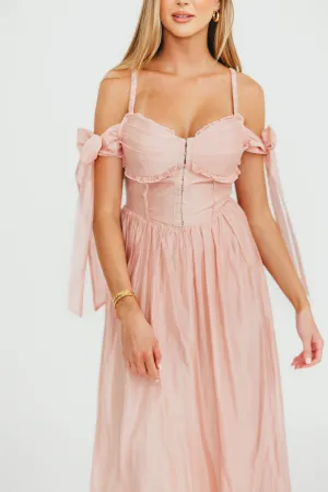 Paulina Sleeveless Sweetheart Midi Dress in Vintage Rose