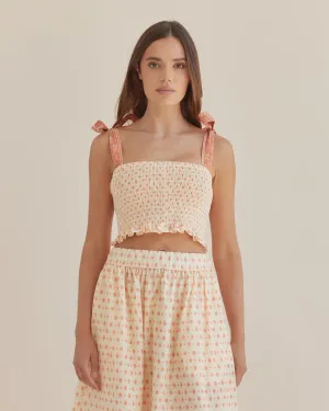Peach Paisley Shirred Crop Top