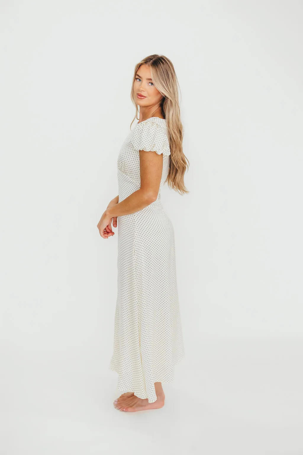 Perla Polka Dot Midi Dress in Ivory