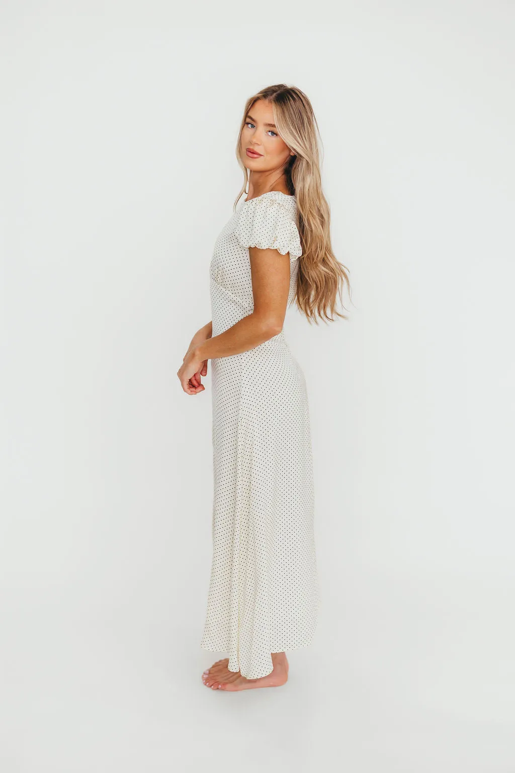 Perla Polka Dot Midi Dress in Ivory