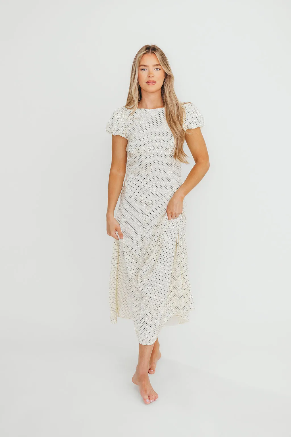 Perla Polka Dot Midi Dress in Ivory