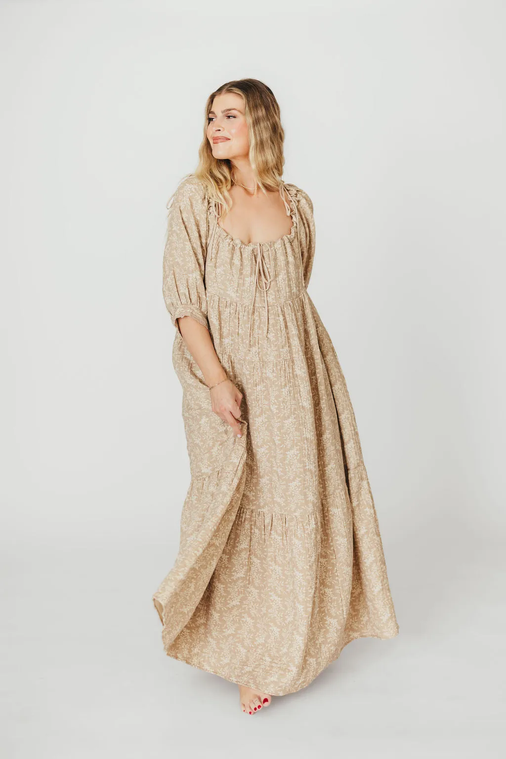 Peyton 100% Cotton Maxi Dress in Mocha Floral - Bump Friendly (XS-XL)