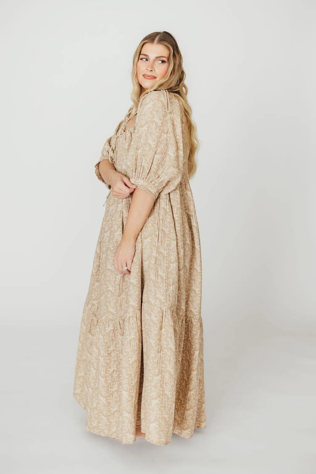 Peyton 100% Cotton Maxi Dress in Mocha Floral - Bump Friendly (XS-XL)