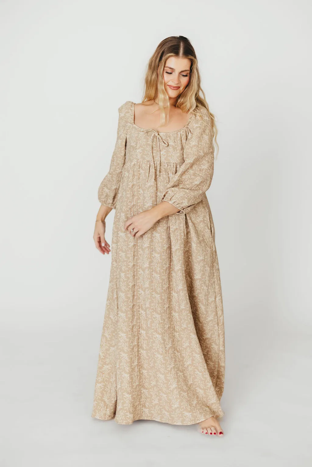 Peyton 100% Cotton Maxi Dress in Mocha Floral - Bump Friendly (XS-XL)