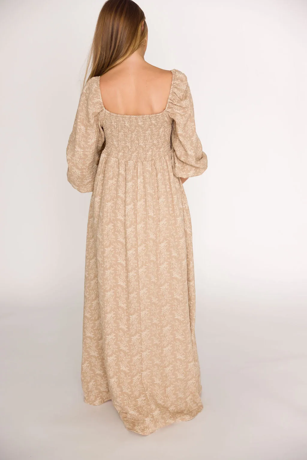 Peyton 100% Cotton Maxi Dress in Mocha Floral - Bump Friendly (XS-XL)
