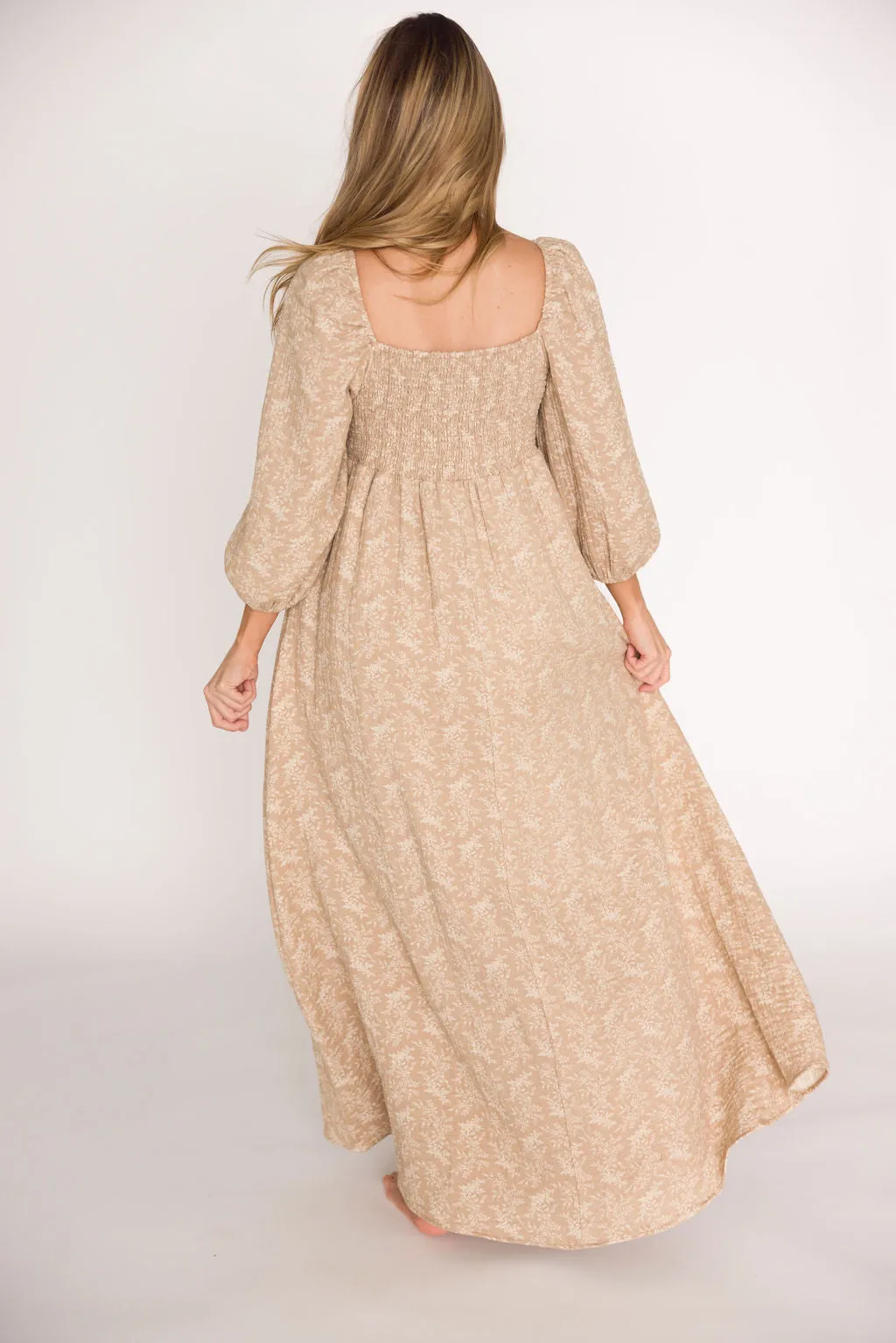 Peyton 100% Cotton Maxi Dress in Mocha Floral - Bump Friendly (XS-XL)