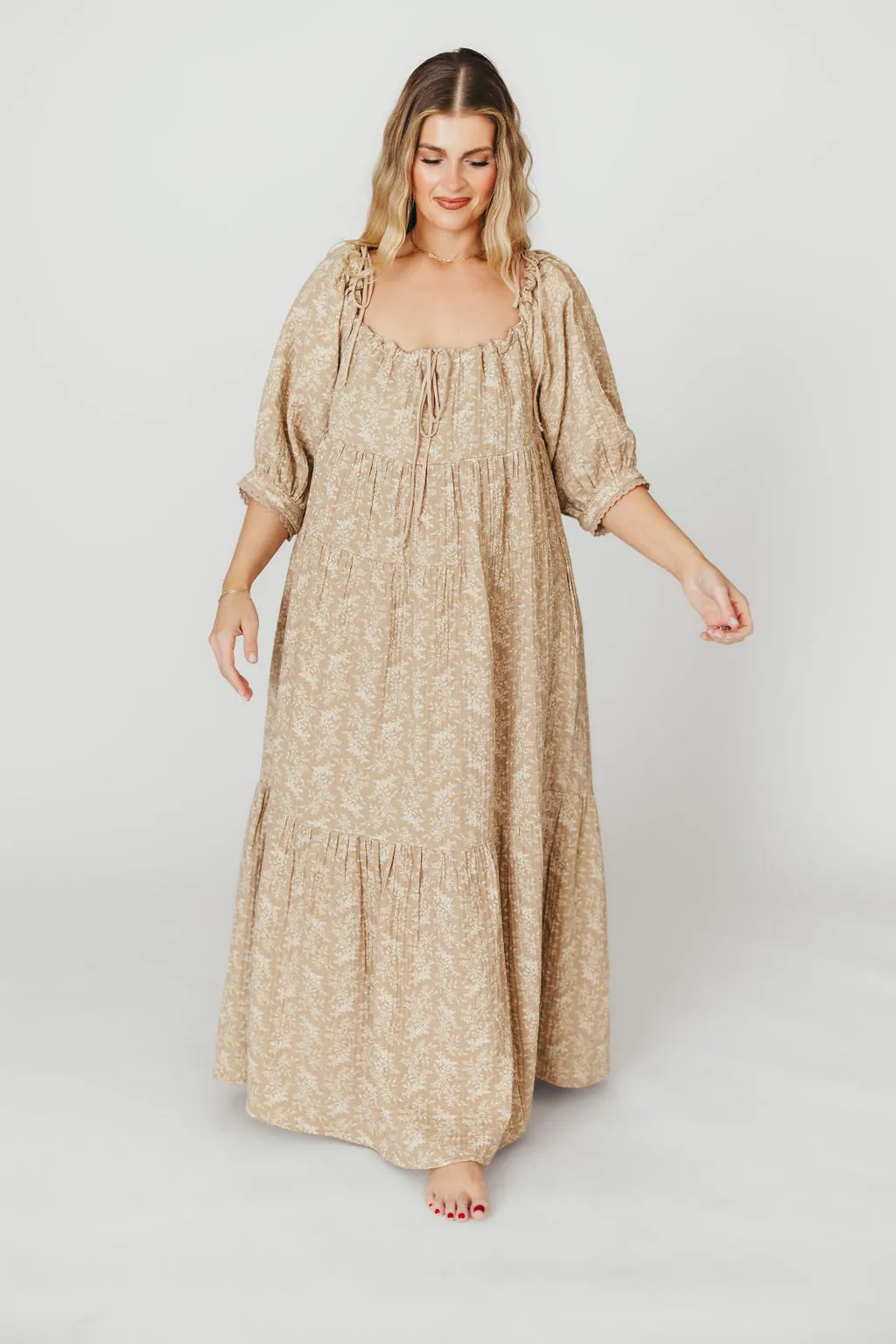 Peyton 100% Cotton Maxi Dress in Mocha Floral - Bump Friendly (XS-XL)
