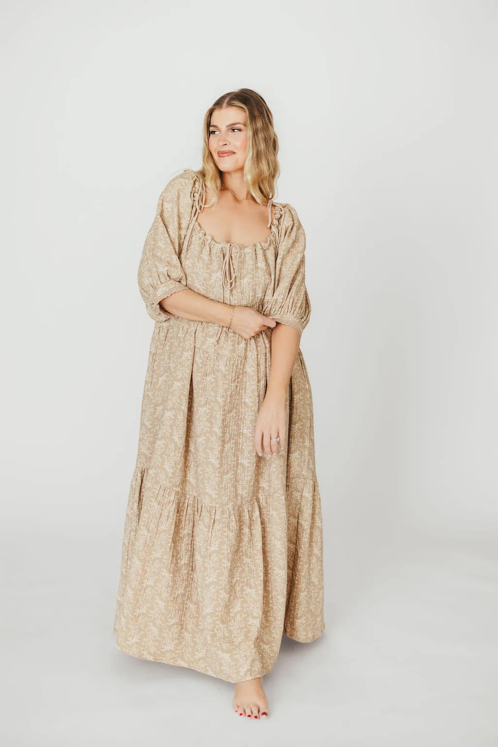 Peyton 100% Cotton Maxi Dress in Mocha Floral - Bump Friendly (XS-XL)