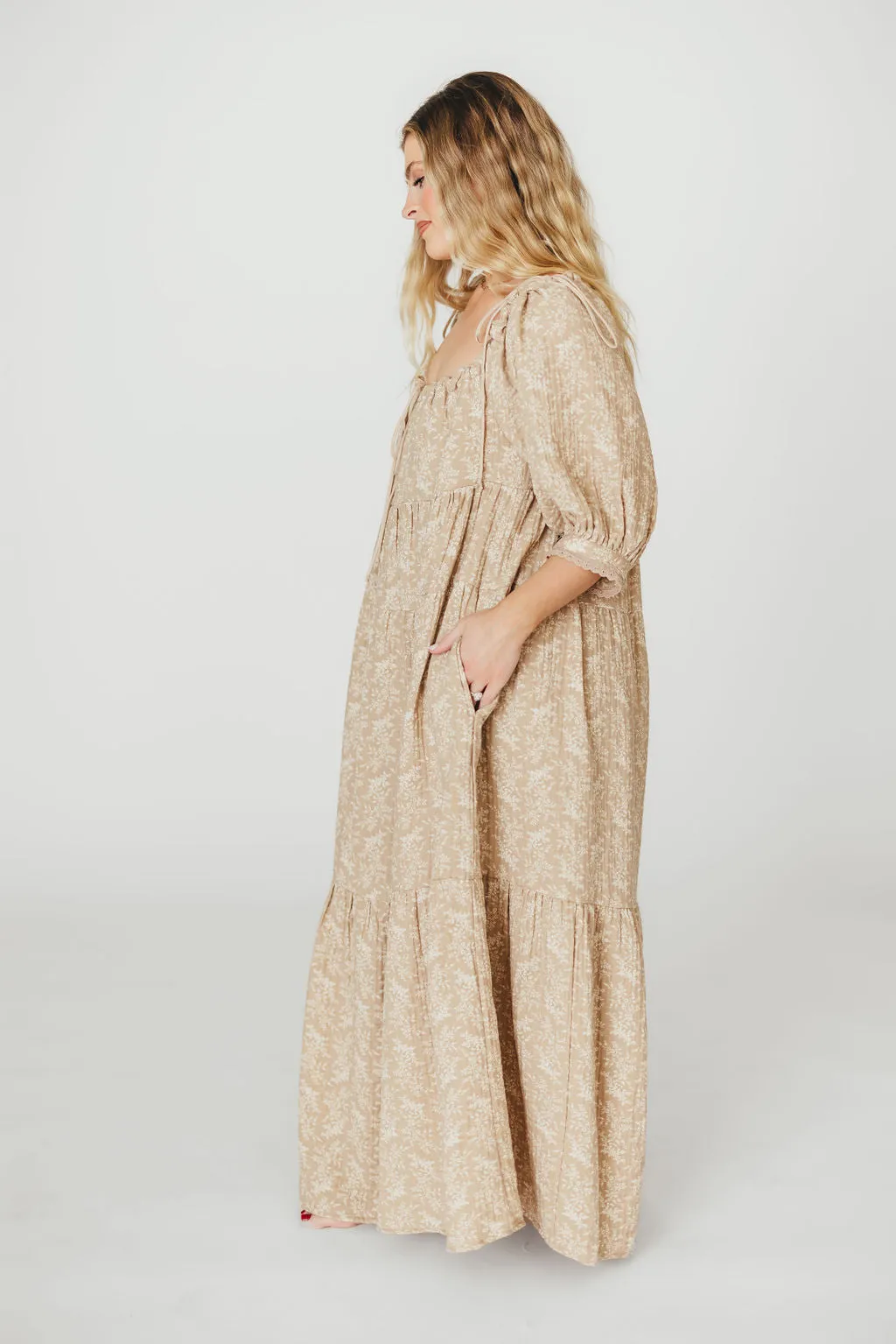 Peyton 100% Cotton Maxi Dress in Mocha Floral - Bump Friendly (XS-XL)