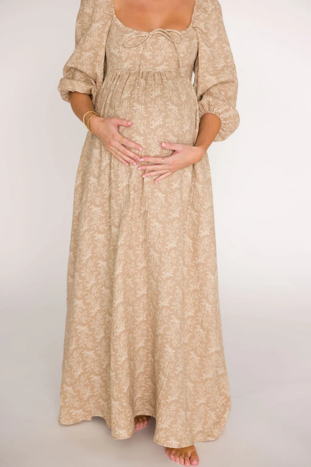 Peyton 100% Cotton Maxi Dress in Mocha Floral - Bump Friendly (XS-XL)