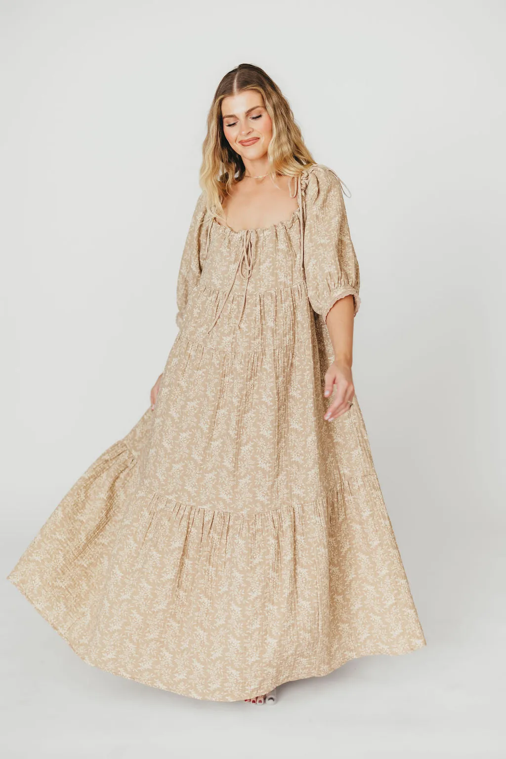 Peyton 100% Cotton Maxi Dress in Mocha Floral - Bump Friendly (XS-XL)
