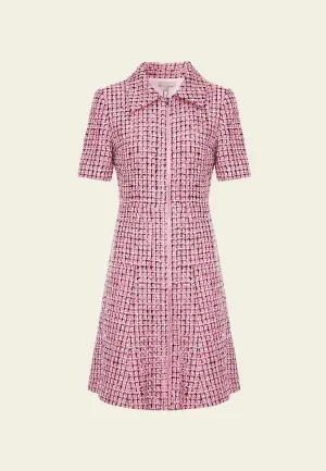 Pink Tweed Lapel Dress