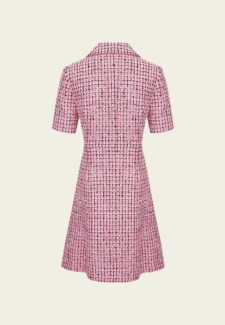 Pink Tweed Lapel Dress