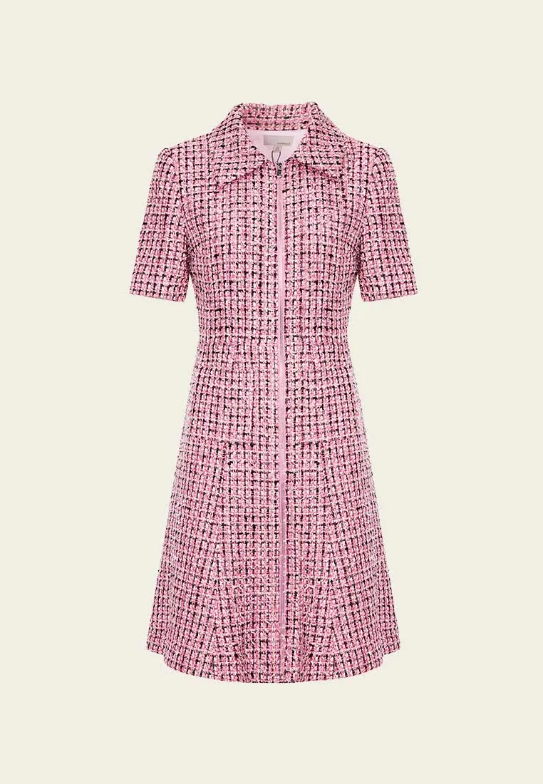 Pink Tweed Lapel Dress