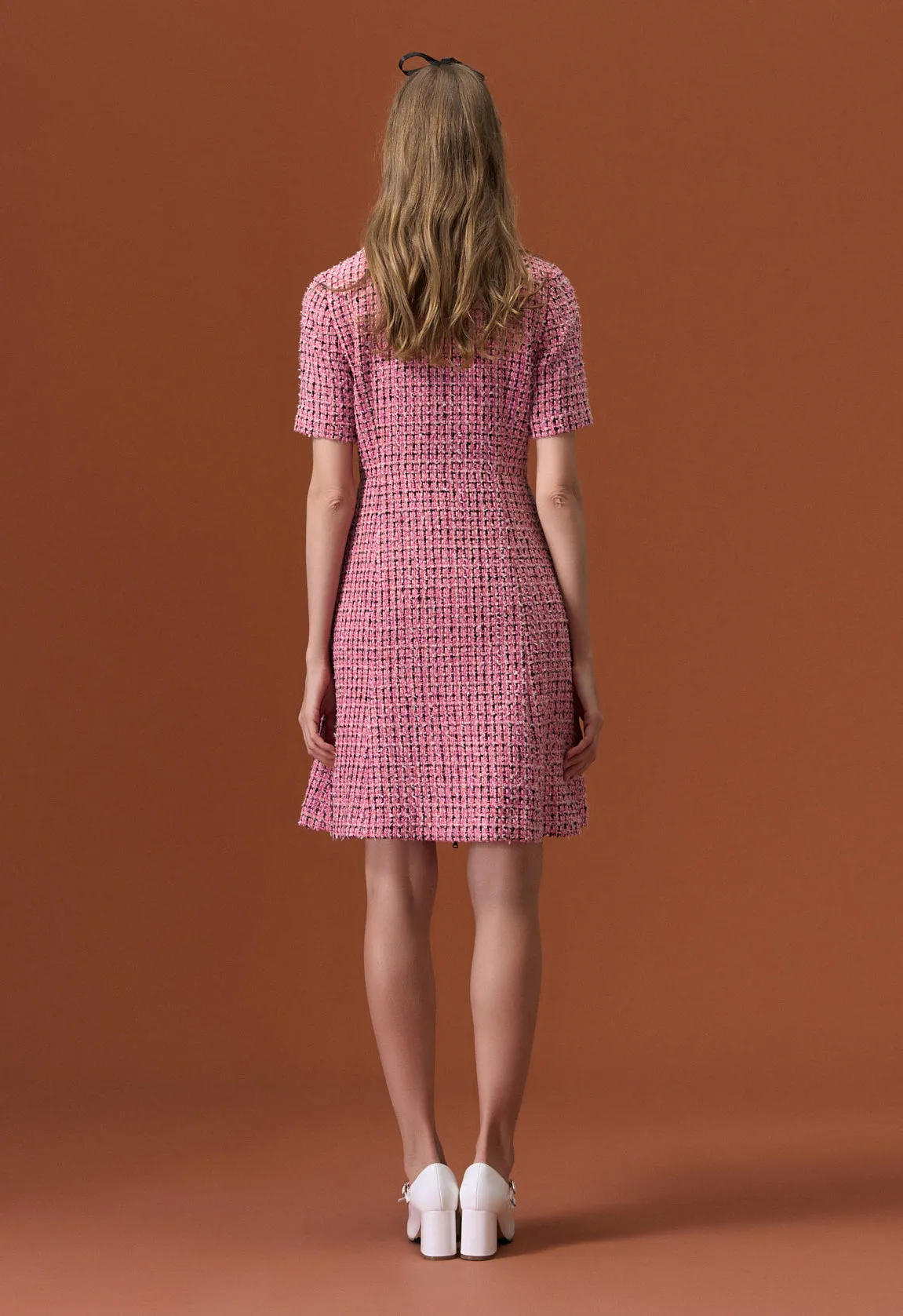 Pink Tweed Lapel Dress