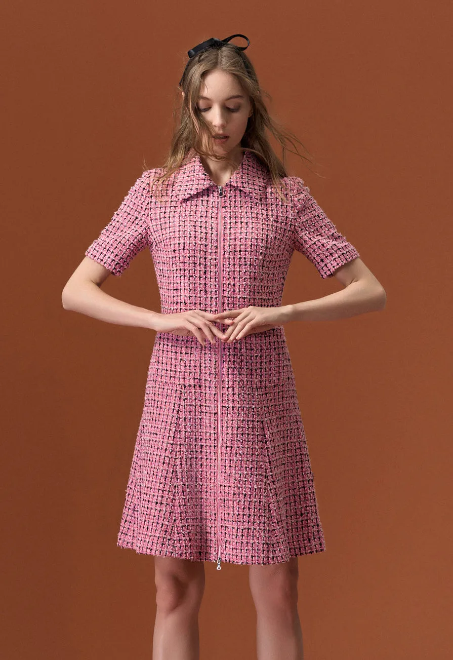 Pink Tweed Lapel Dress
