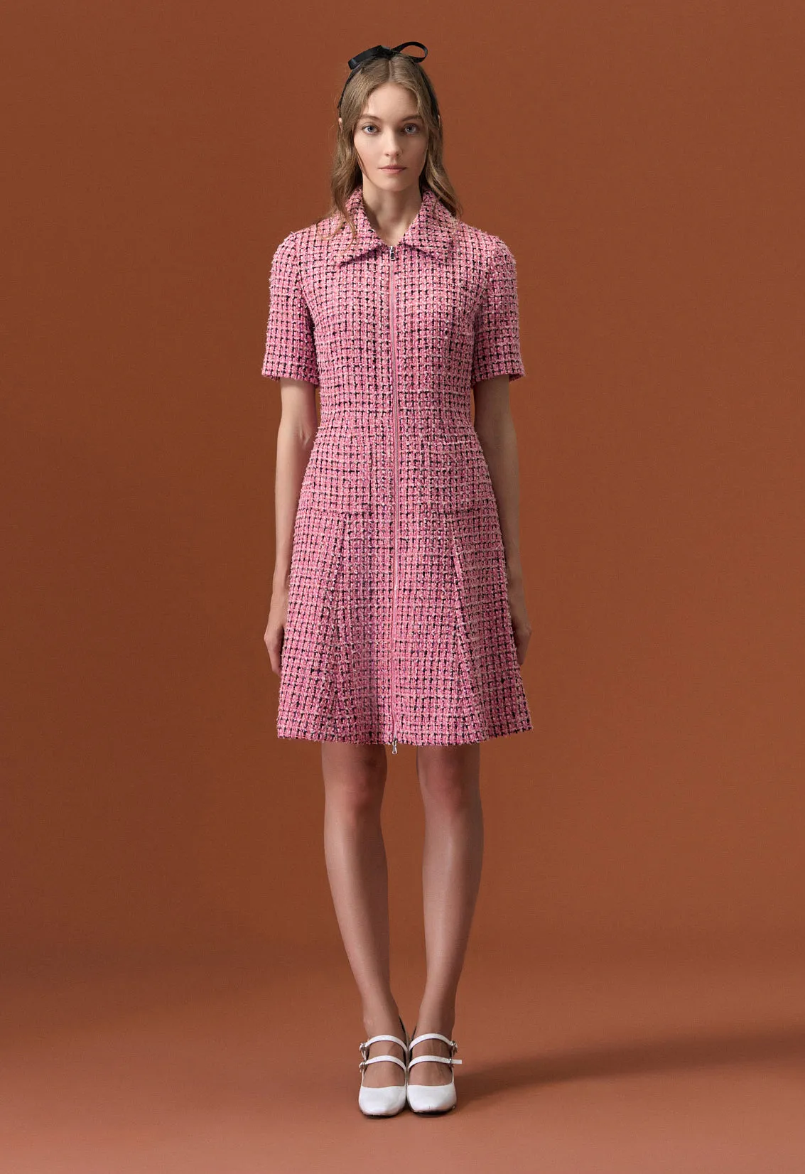 Pink Tweed Lapel Dress