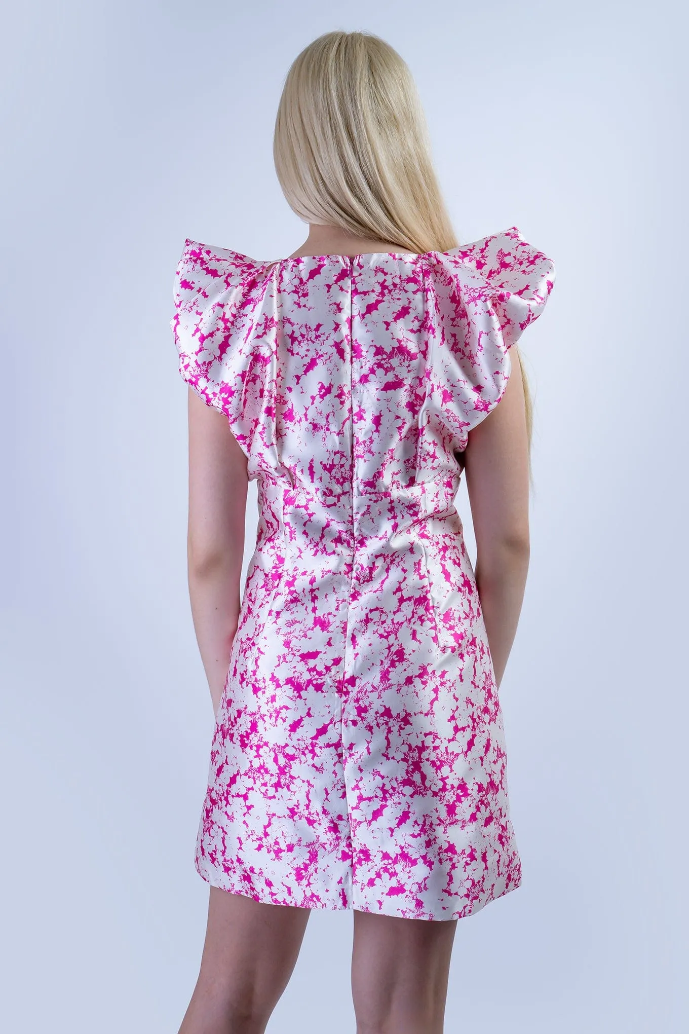 Pink White Ruffle Shoulder Dress