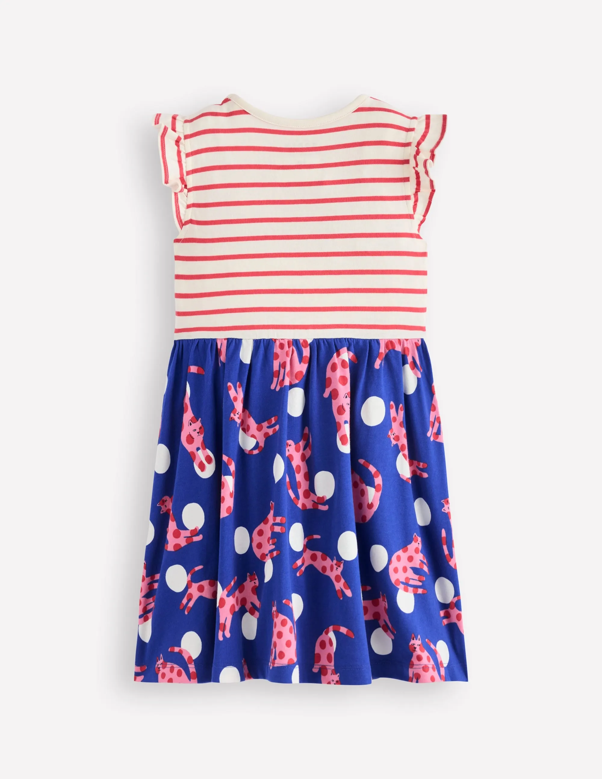 Posie Frill Sleeve Dress-Bright Blue Spotty Cats