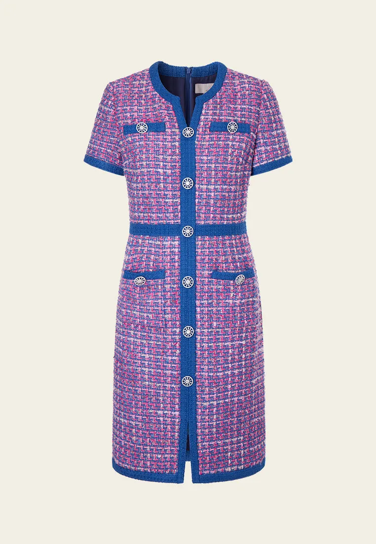 Primary Color Illusion Chunky Woven Tweed Dress