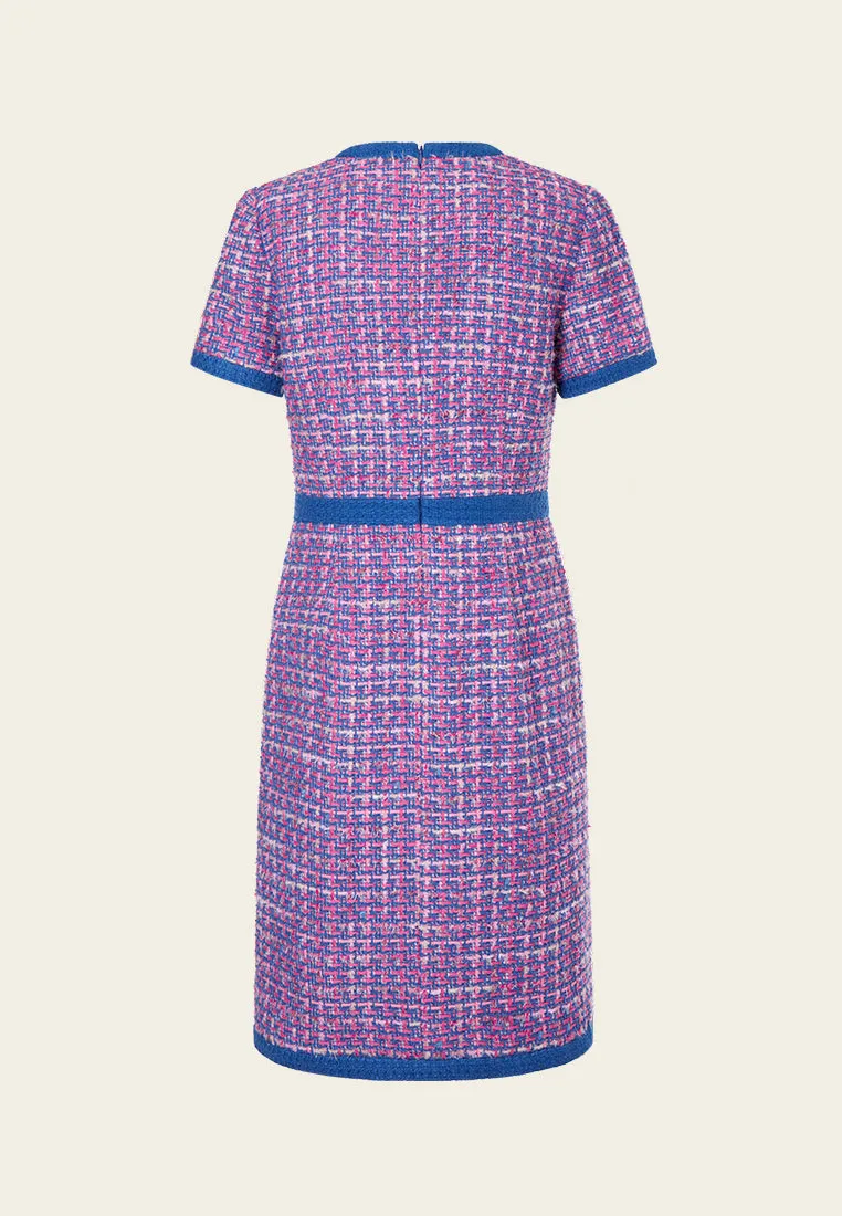 Primary Color Illusion Chunky Woven Tweed Dress
