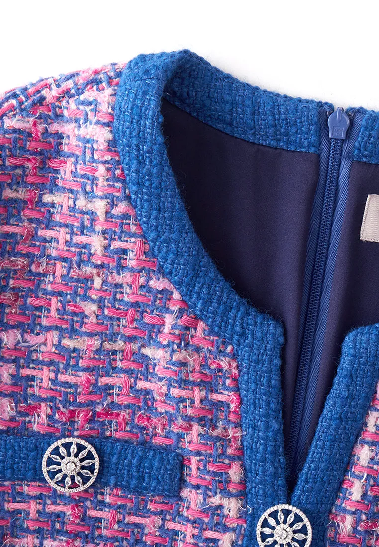 Primary Color Illusion Chunky Woven Tweed Dress