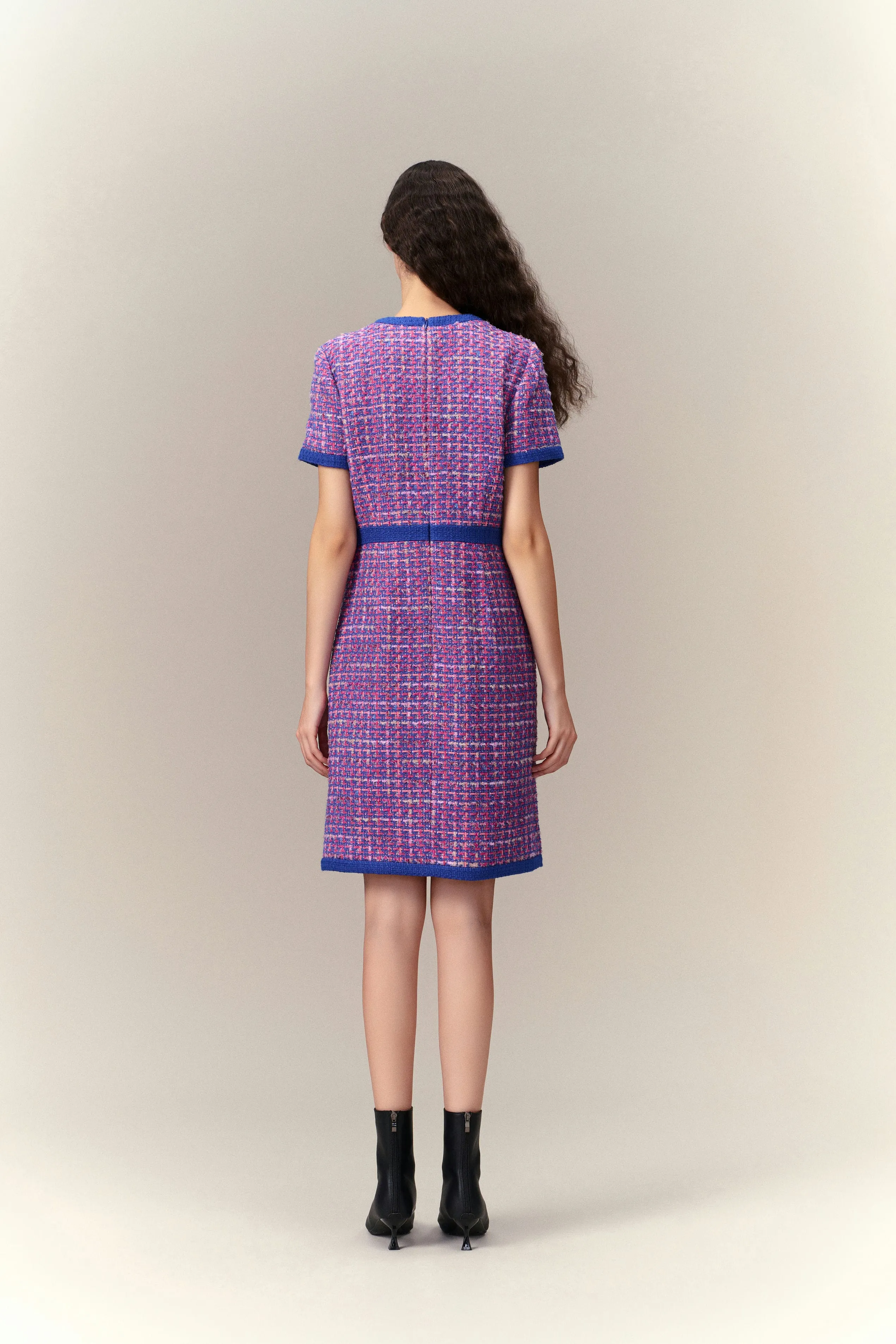 Primary Color Illusion Chunky Woven Tweed Dress