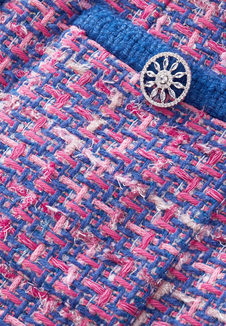 Primary Color Illusion Chunky Woven Tweed Dress