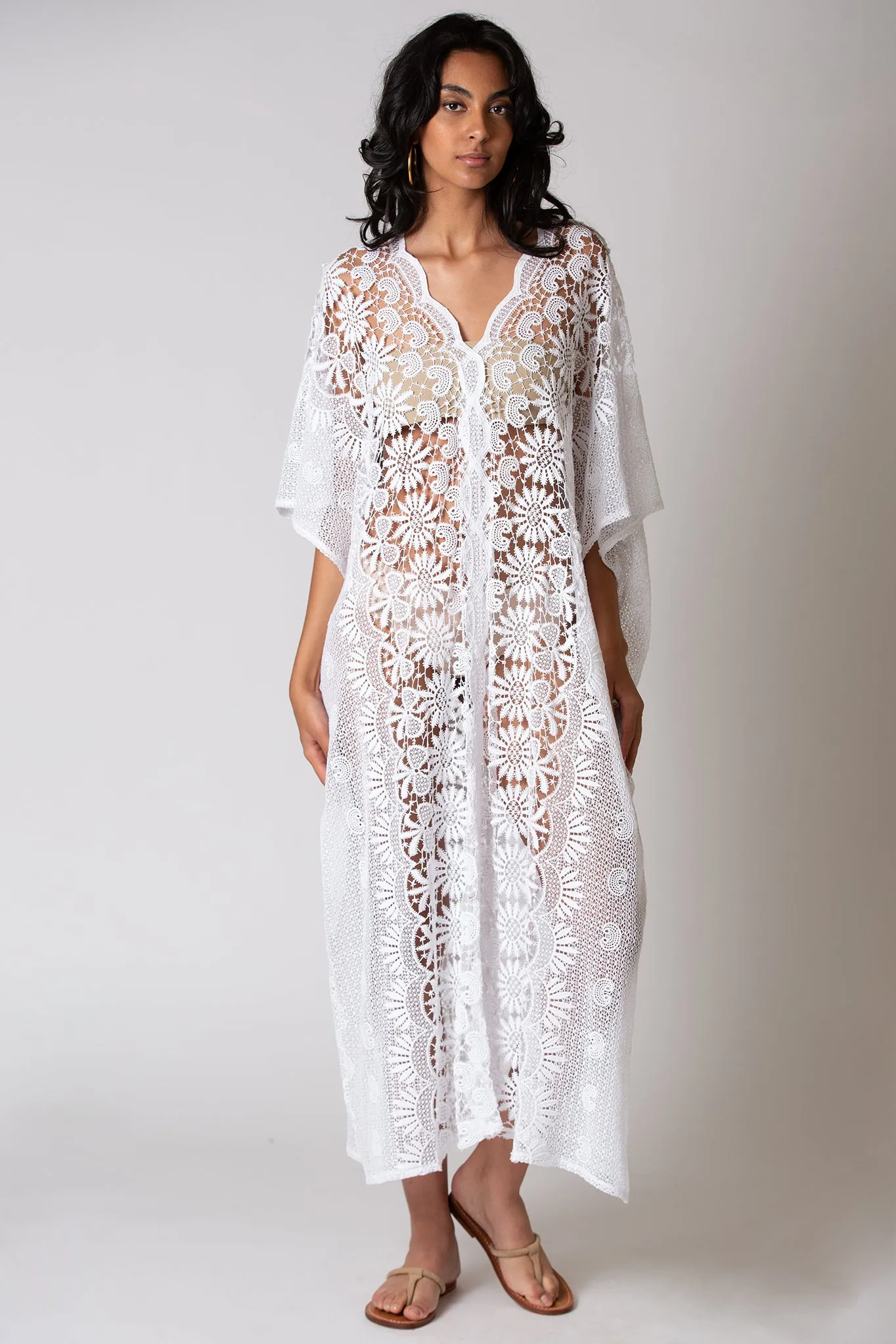 Rachel Sunflower Scallop Lace Caftan