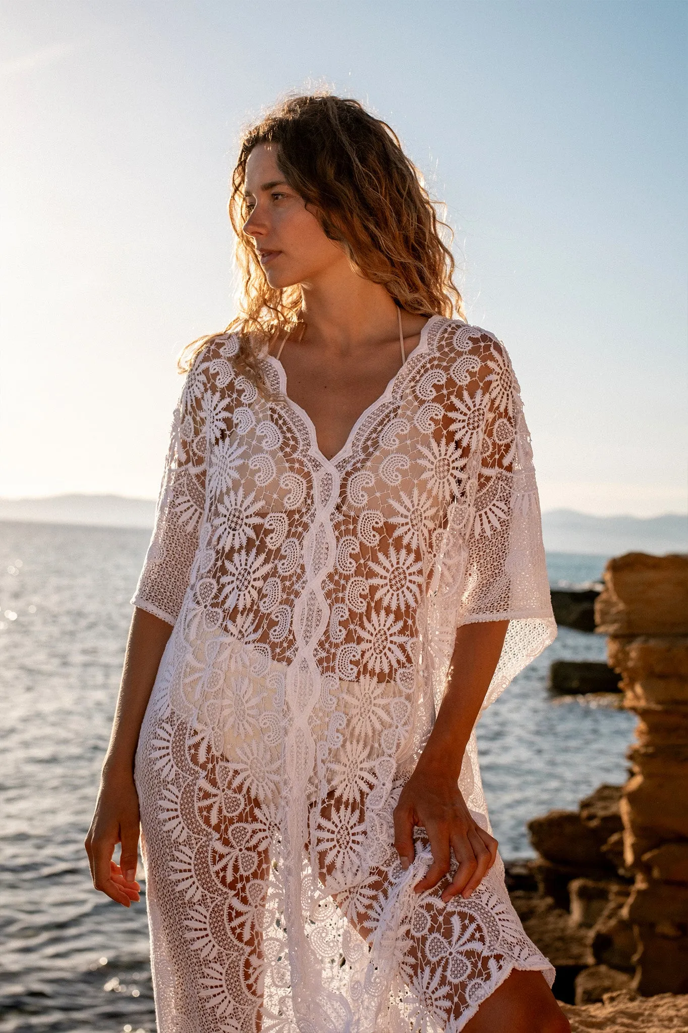 Rachel Sunflower Scallop Lace Caftan