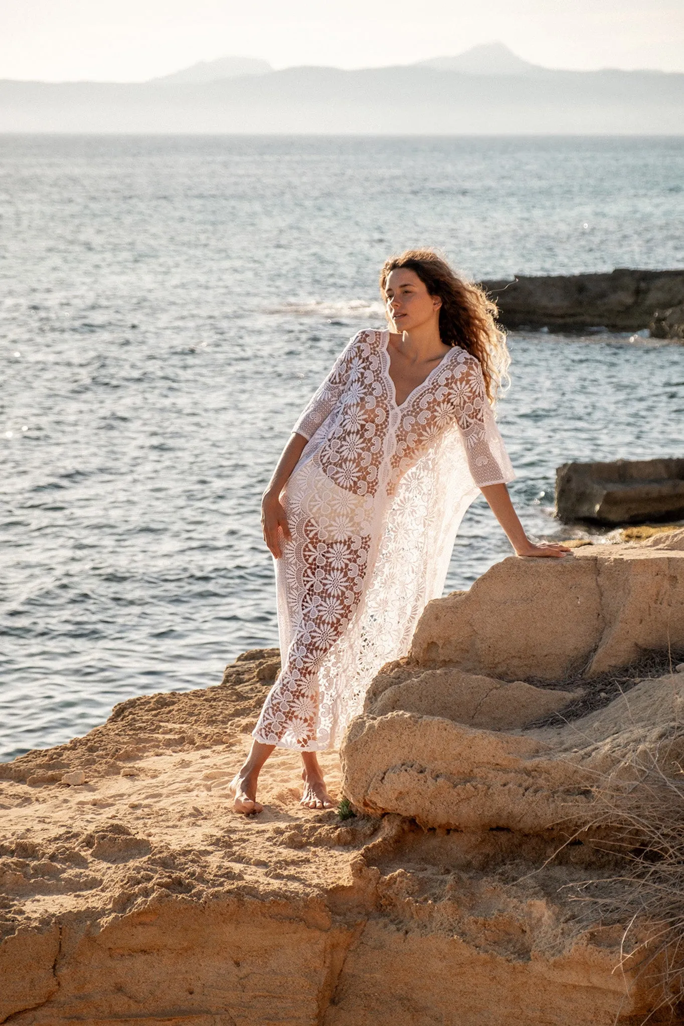 Rachel Sunflower Scallop Lace Caftan