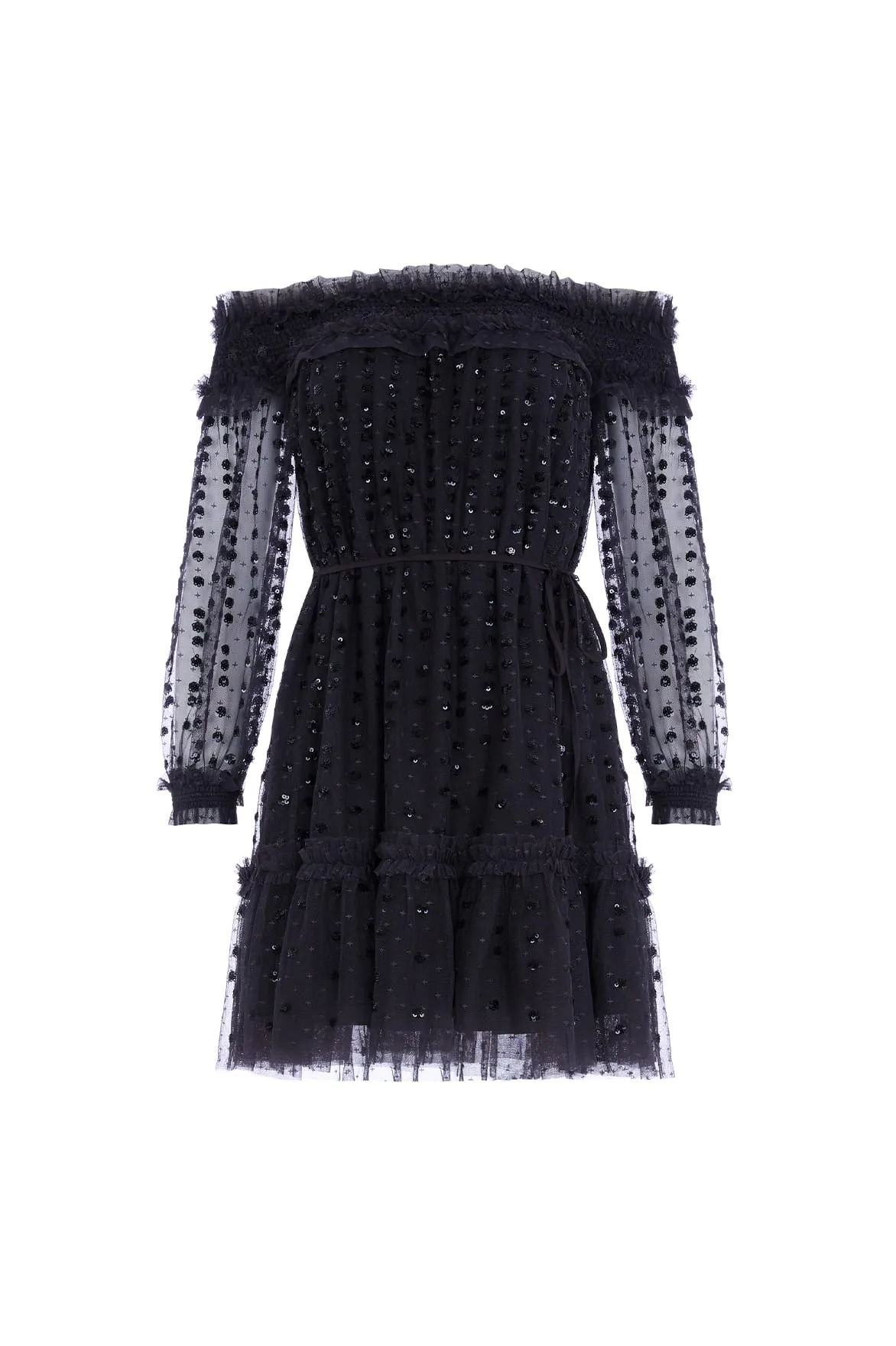 Raindrop Smocked Off-Shoulder Micro Mini Dress