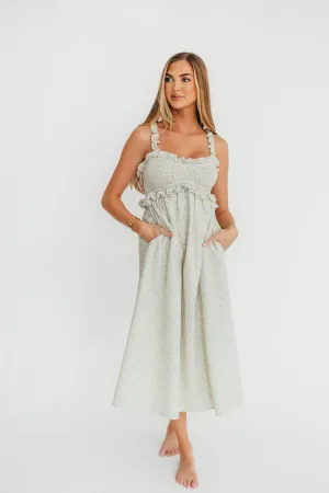 Raya Ruffle Trim Midi Dress in Blue Floral