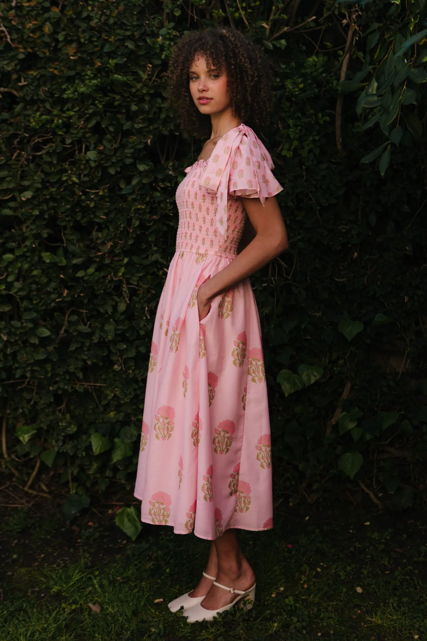 Rayna Dress in Pink Block Print