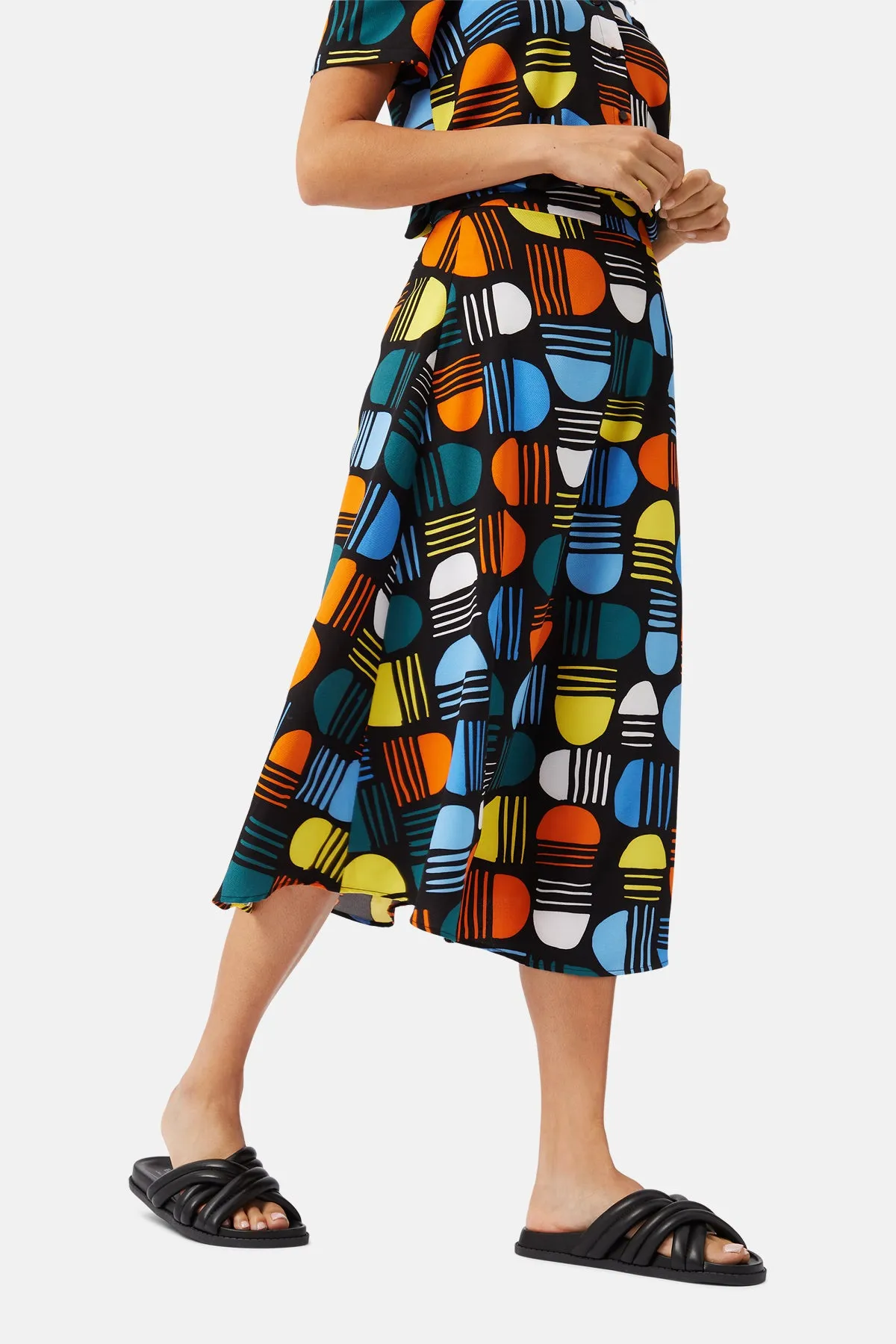 Retro Rose Midi Skirt in Black