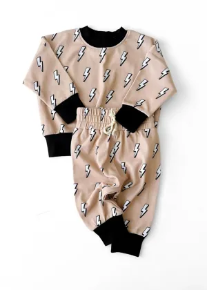 Ringer Jogger Set - Latte Bolts