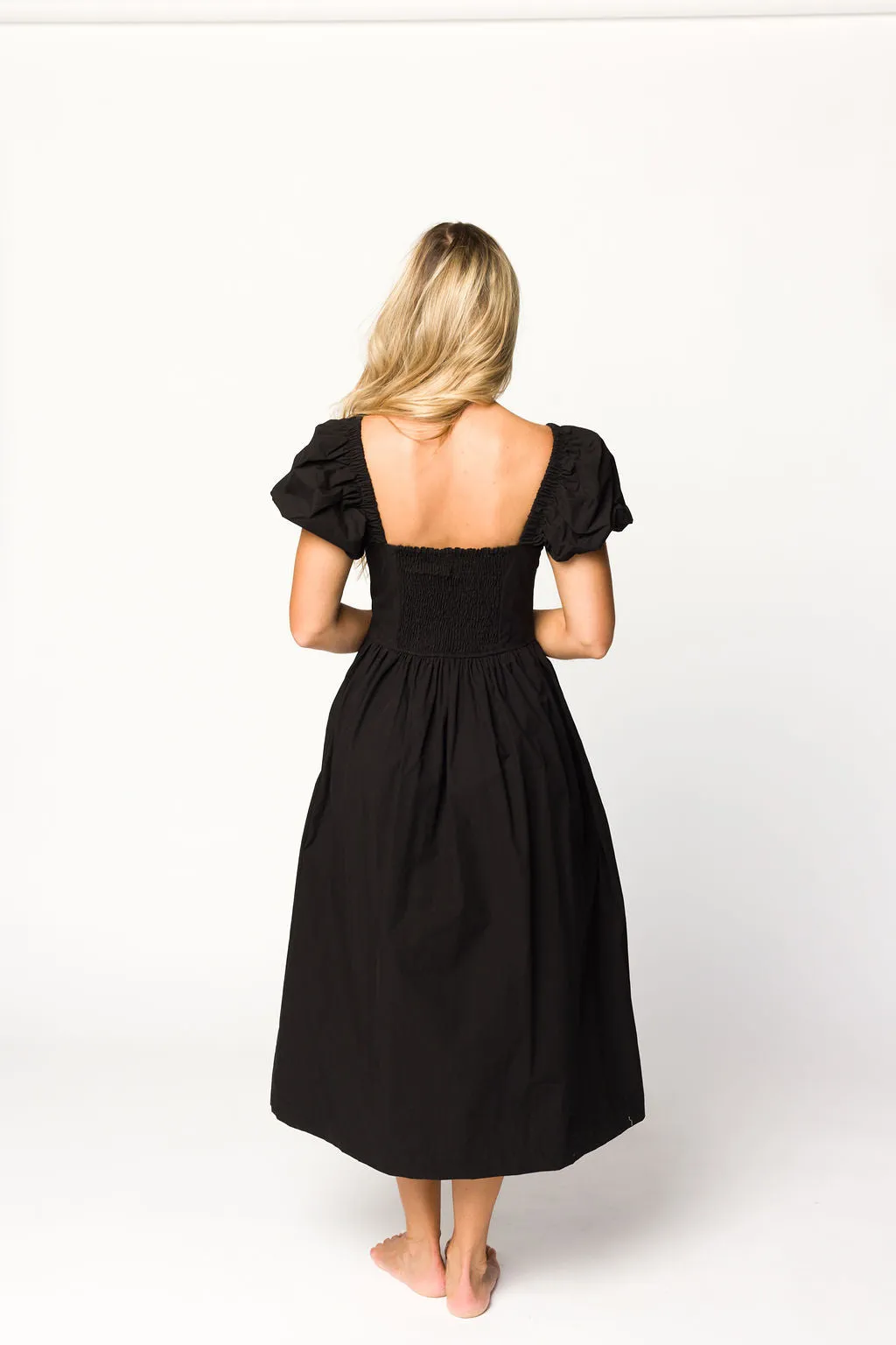 Ruby Midi Dress with Bow Detail in Black