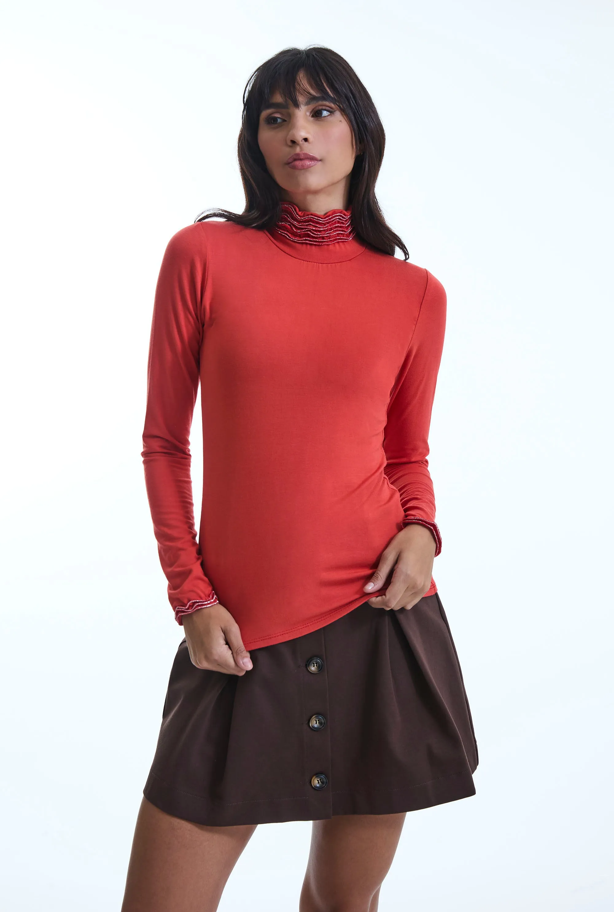 Ruffle Neck Orange Top